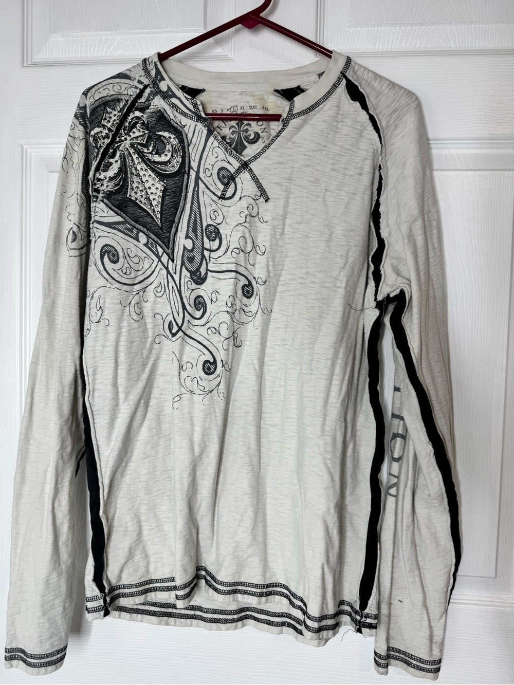 Affliction Men's Long Sleeve Graphic Shirt - Light Gray and Black